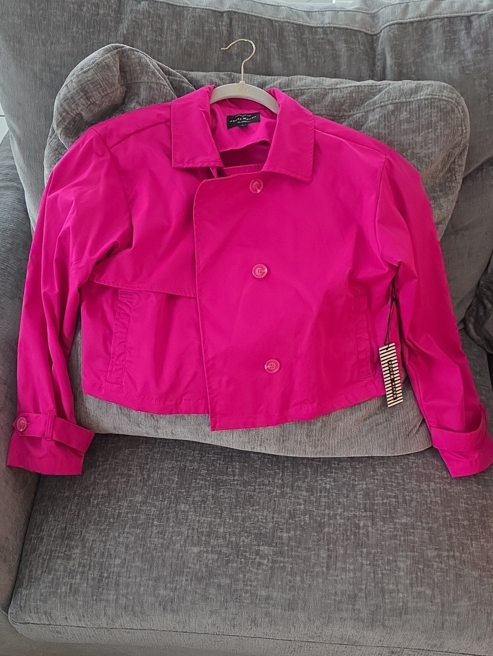 Haute Mode Bright Pink Cropped Trench Jacket Sz L